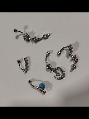 Set Of 5 Hypoallergenic Stainless Steel Belly Rings